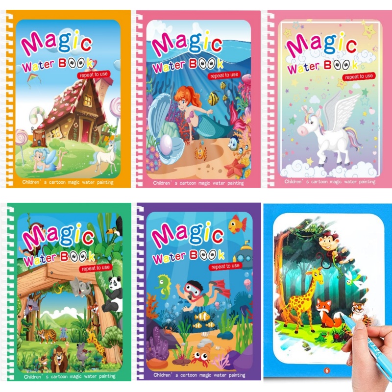 Reusable Water Magic Coloring Book - Libro da colorare riutilizzabile Montessori per